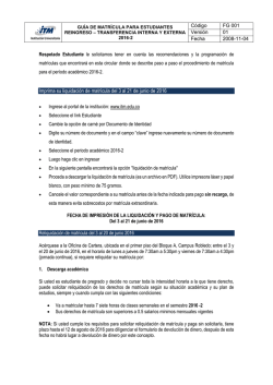 Estudiante de Reingreso y Transferencias 2016-2