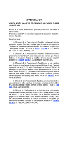 Sesión 35ª ordinaria, Legislatura 364, 21 de Jun. de 2016