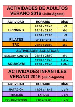 horario actividades verano 2016