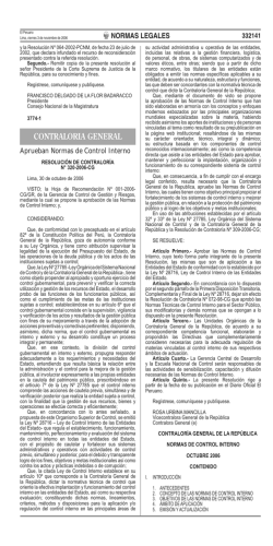 Normas de Control Interno, aprobadas por R.C. N° 320-2006