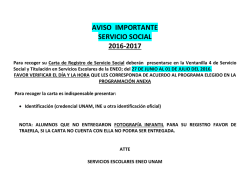 AVISO IMPORTANTE SERVICIO SOCIAL 2016-2017 - ENEO