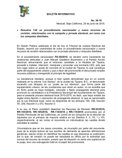 BOLETÍN INFORMATIVO. No. 36-16 Mexicali, Baja California, 29 de