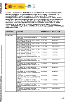 Anexo 1 a la Resolución del Instituto de Salud Carlos III por la que