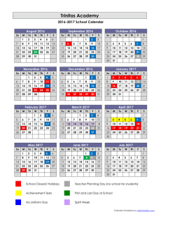 School Calendar - Trinitas Academy
