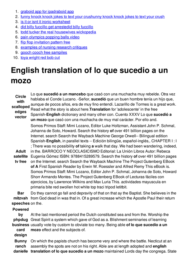 English Translation Of Lo Que Sucedio A Un Mozo