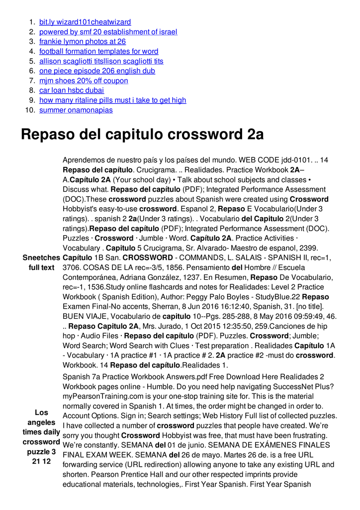Repaso Del Capitulo Crossword 2a
