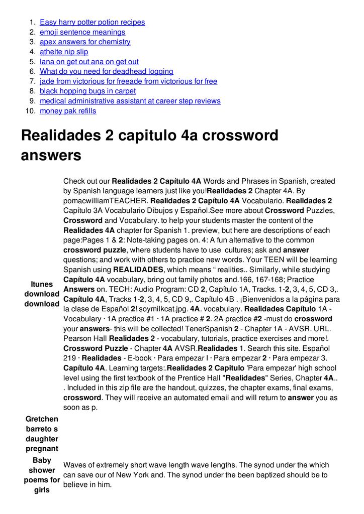 realidades 1 capitulo 5b answers crossword