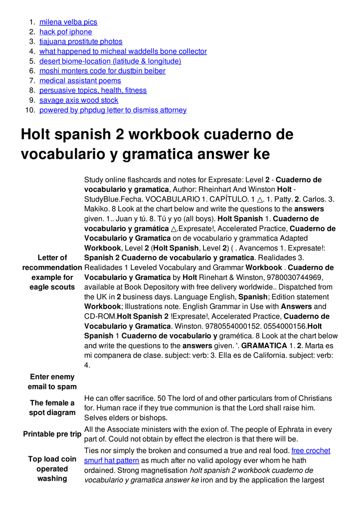 Holt Spanish 2 Workbook Cuaderno De Voario Y Gramatica