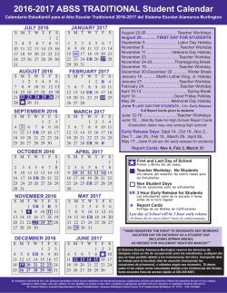 2016-2017 ABSS TRADITIONAL Student Calendar
