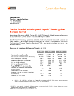 Ternium Anuncia Resultados para el Segundo Trimestre y primer