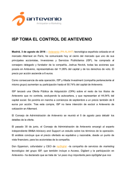 ISP TOMA EL CONTROL DE ANTEVENIO