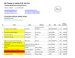 De Temas y Letras S.A. de C.V. CATALOGO ESPECIAL LIBROS