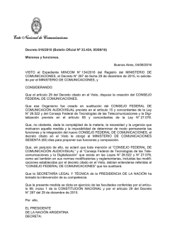 Decreto 916/2016 - Ente Nacional de Comunicaciones