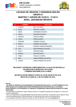 Listados provisionales de grupos y horarios.