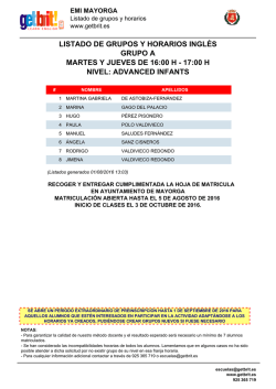 Listados provisionales de grupos y horarios.
