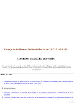 Consejo de Gobierno - Sesión Ordinaria de 1/07/16 (nº 8/16
