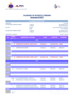 Calendario Waterpolo Femenino - Temporada 2016/2017