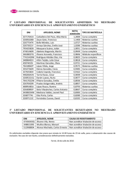 1&ordm; listado provisional de solicitantes admitidos no mestrado
