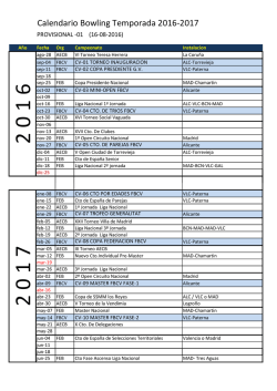 Calendario Bowling Temporada 2016-2017