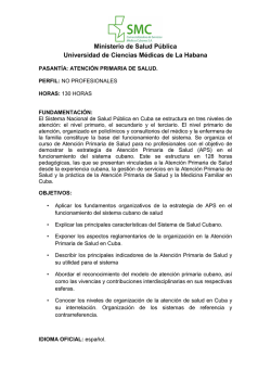 Programa Pasantía APS – Cuba Técnicos, Administrativos y Auxiliares