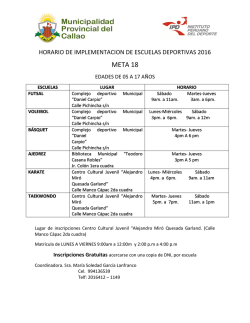 horario de implementa deportivas meta 18 rario de implementacion