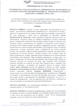Ordenanza 411 de 2016 - Gobernación de La Guajira