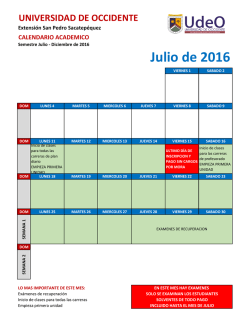 Julio de 2016 - Universidad de Occidente, Extensión San Pedro