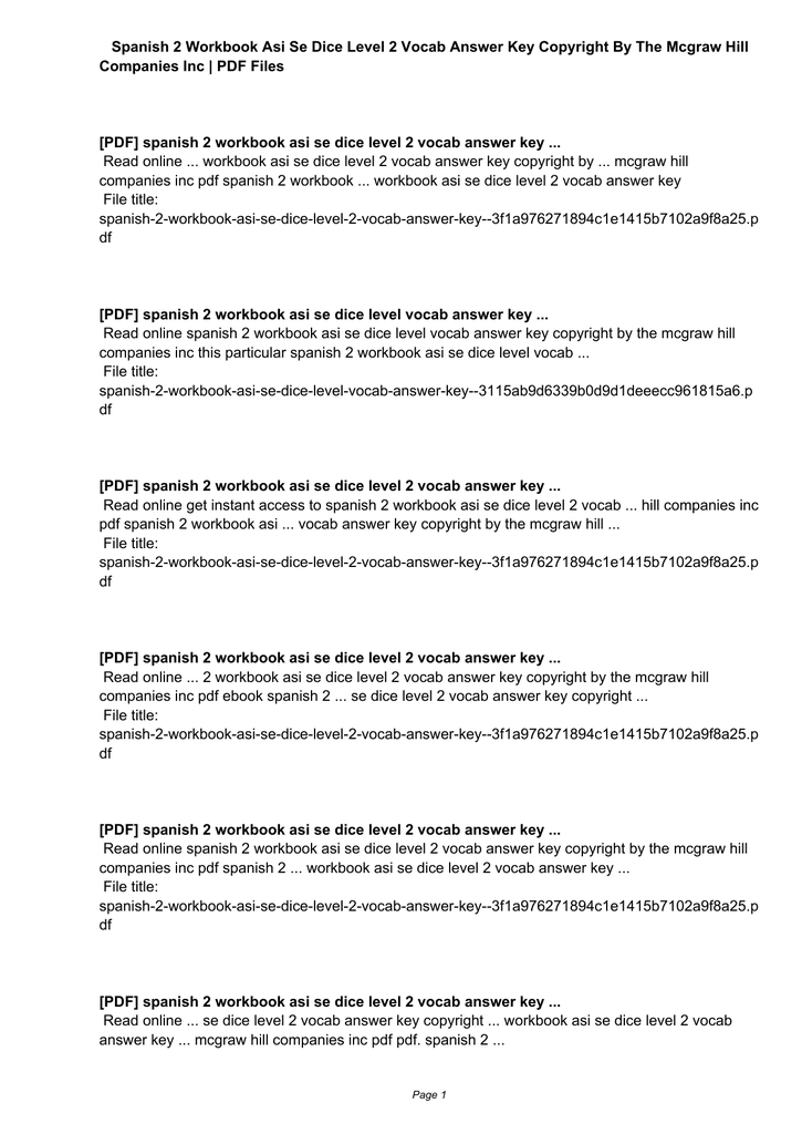 Spanish 2 Workbook Asi Se Dice Level 2 Vocab Answer Key