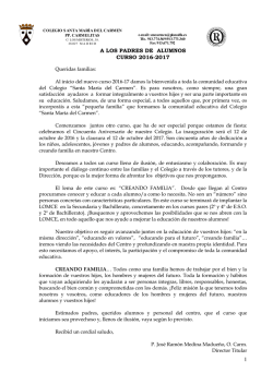 Carta de bienvenida de curso - Colegio Santa María del Carmen