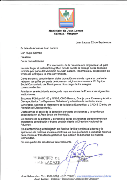 Carta de Agradecimiento Municipio de Juan Lacaze