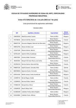 Lista Provisional de Admitidos - Oficina Espa&ntilde;ola de Patentes y