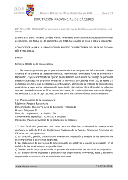 Convocatoria provisión puesto Director/a Área de Economía y