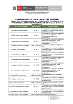 COMUNICADO Nº 001 – 2016 - COMITÉ DE SELECCIÓN