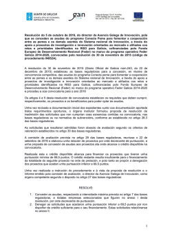 Resoluci&oacute;n do 5 de outubro de 2016, do director da Axencia Galega