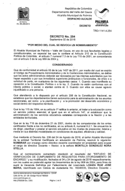 Decreto N° 254 Se Revoca un Nombramiento Nora Stella Montilla