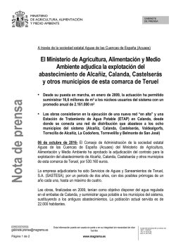 20161006 Adjudicación explotación abastecimiento Alcañiz, Teruel