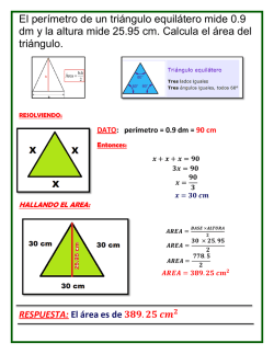 El perímetro de un triángulo equilátero mide 0.9 dm y la altura mide
