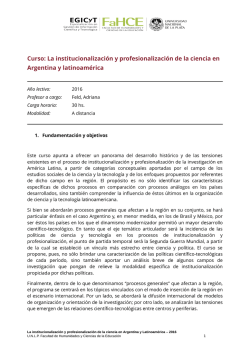 Curso: La institucionalizaci&oacute;n y profesionalizaci&oacute;n de la ciencia en