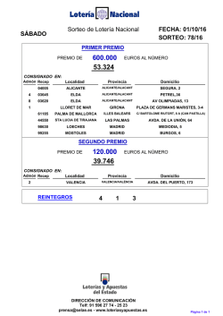 Nota de prensa sorteo 78 del 01/10/2016 Lotería Nacional