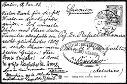 Tarjeta postal de A. Borel y Leopoldo Palacios a Rafael Altamira