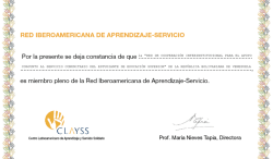 Certificado de incorporación a la Red Iberoamericana de