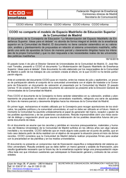 Nota de Prensa 18_10_16: CCOO rechaza el modelo del EMES de