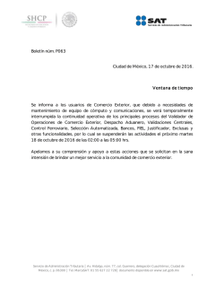 Boletín núm. P063 Ciudad de México, 17 de octubre de 2016