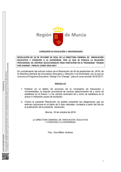 Relación provisional de centros seleccionados para