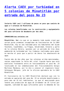 Alerta CAEV por turbiedad en 5 colonias de Minatitlán por entrada