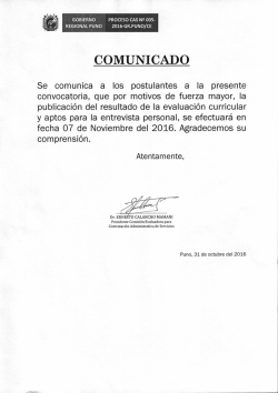 COMUNICADO - Gobierno Regional Puno
