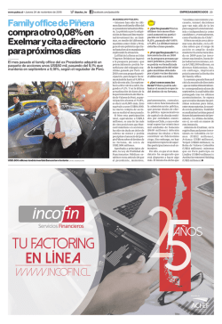 Family office de Piñera compra otro 0,08% en Exelmar y cita