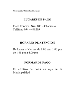 LUGARES DE PAGO Plaza Principal Nro. 100 – Characato Teléfono