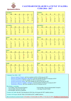 CALENDARI ESCOLAR DE LA CIUTAT D`ALZIRA CURS 2016