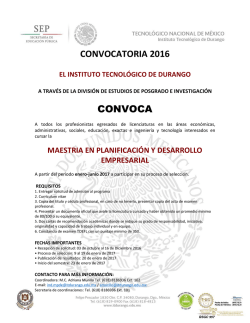 Convocatoria Maestria 2017 - Instituto Tecnológico de Durango